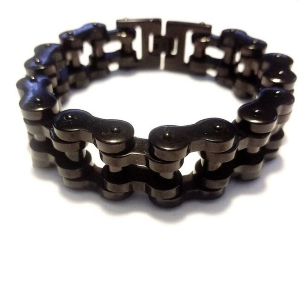 Men’s black stainless steel bike chain bracelet‎ 10"